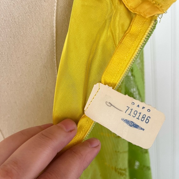 Vintage 60's Lime Green Floral Trapeze Mesh Lace Shift Dress Mod Flower Power - Picture 14 of 16